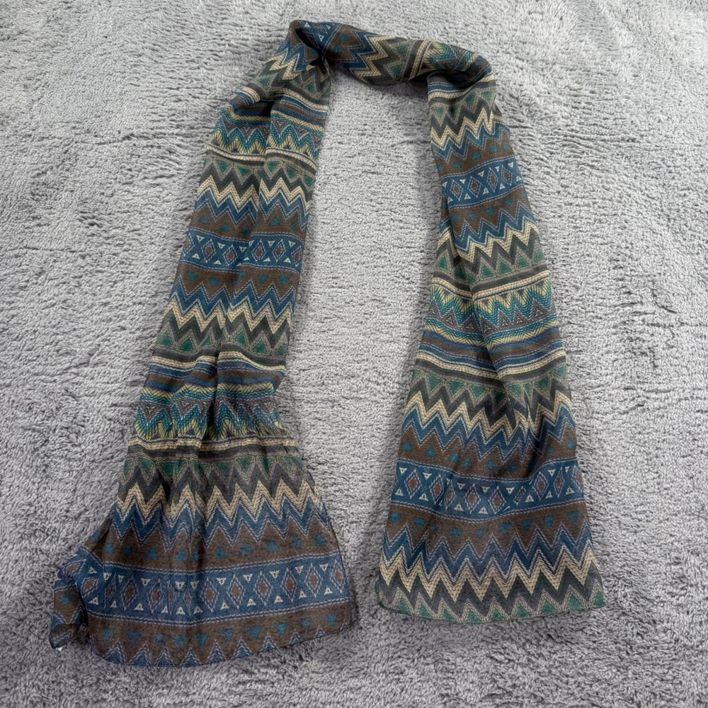 Unbranded Geometric Chevron Scarf Womens OS Blue Brown Excellent Boho Artsy